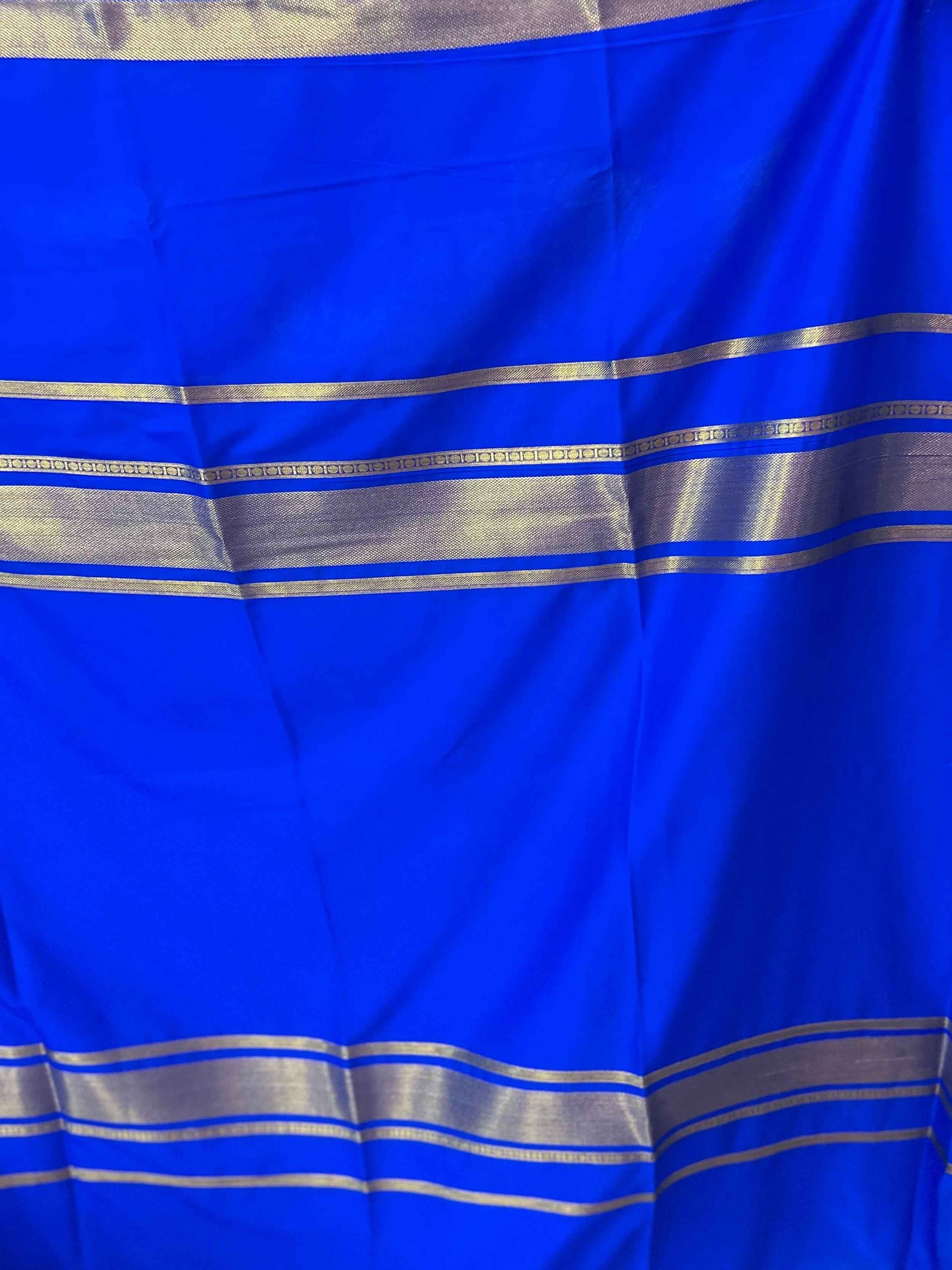 Mysore Semi Crepe Elegant 4 line border design - Royal Blue (Copy)