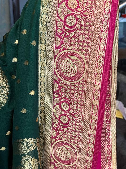 Premium Banarasi Crepe Saree - Lavender with Purple