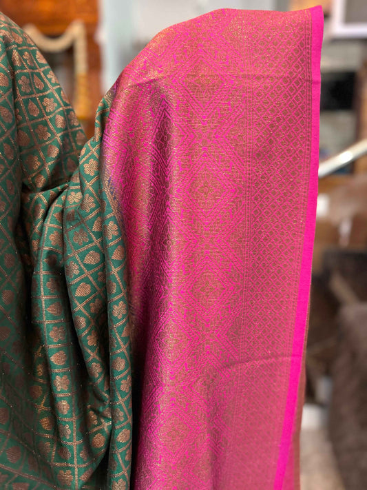 Premium Raw Silk - Peach with Brick Red