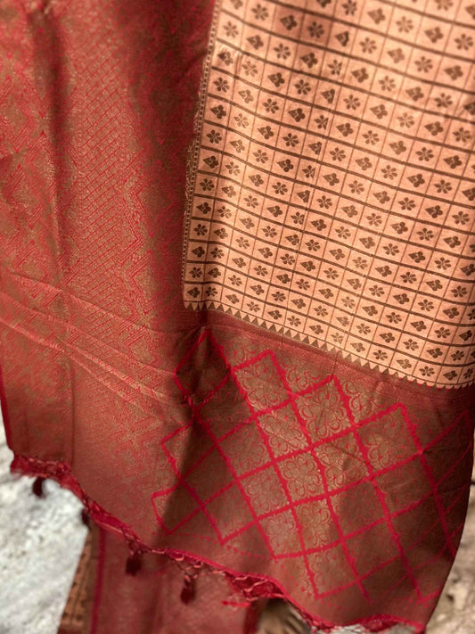 Premium Raw Silk - Rose Pink with Black
