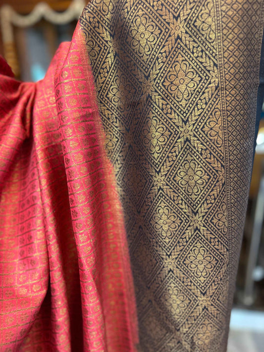 Premium Raw Silk - Half White with Pink