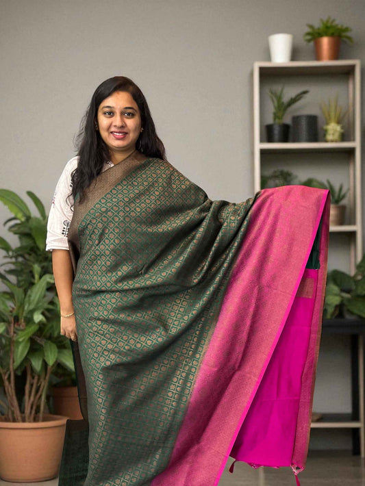 Premium Raw Silk - Peach with Brick Red
