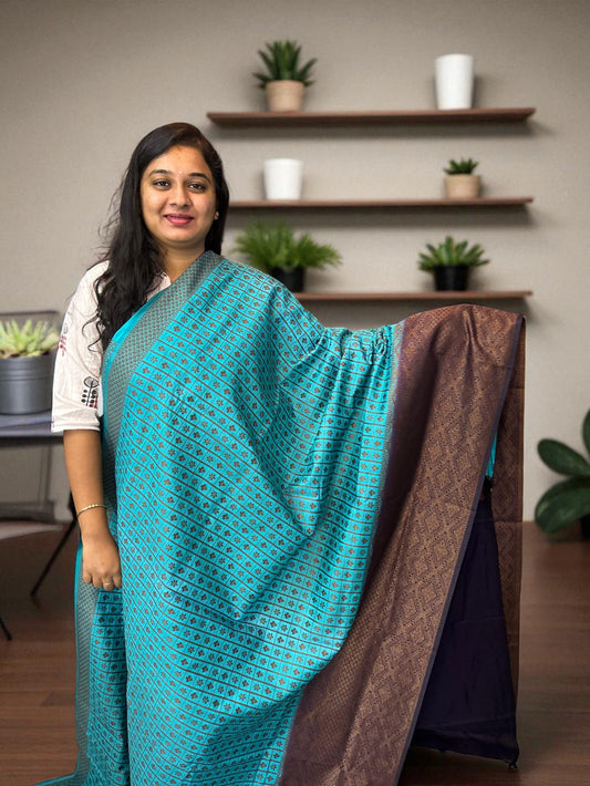 Premium Raw Silk - Sapphire Blue with Navy Blue