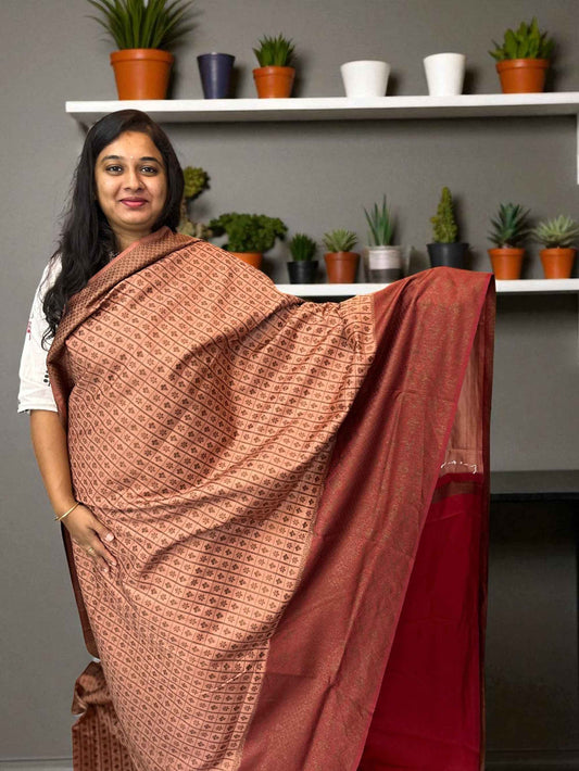 Premium Raw Silk - Rose Pink with Black