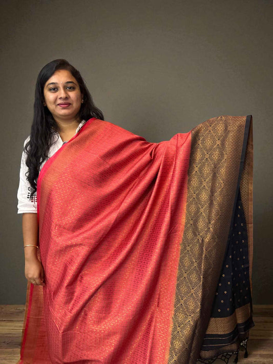 Premium Raw Silk - Half White with Pink