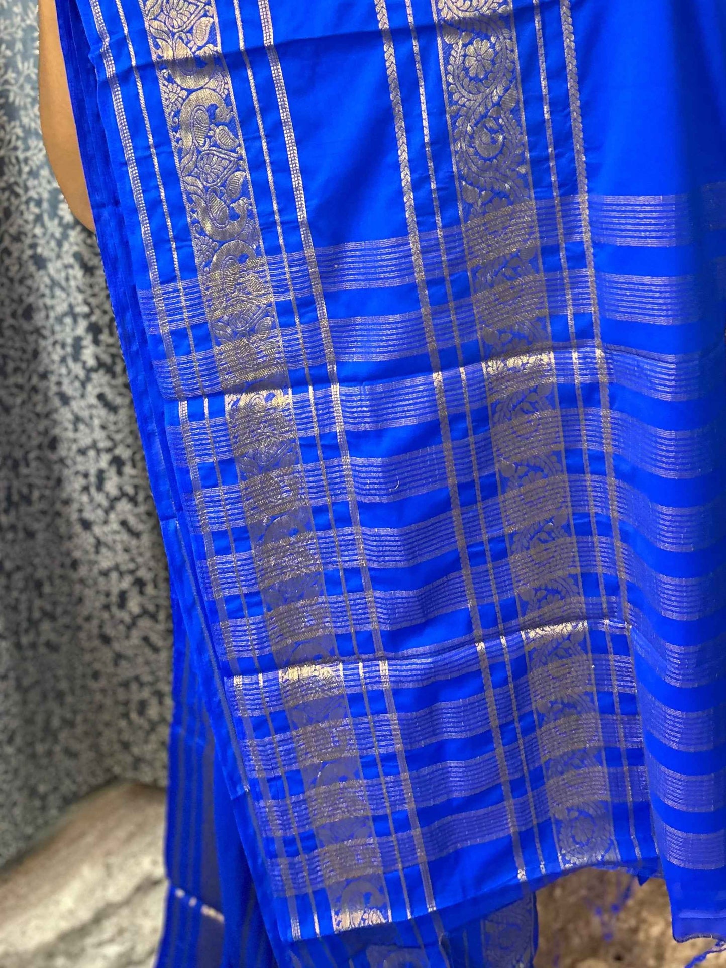 Mysore Semi Crepe Elegant 2D design - Purple with Yellow