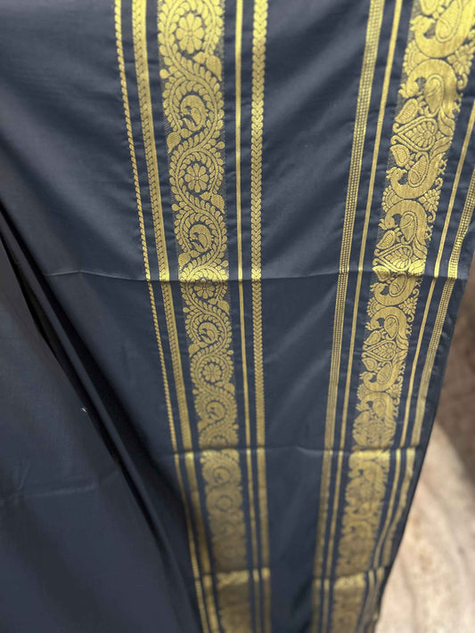 Mysore Semi Crepe Elegant bentex border design - Royal Blue