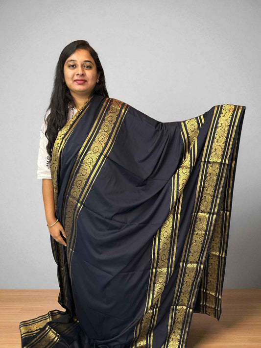 Mysore Semi Crepe Elegant bentex border design - Royal Blue