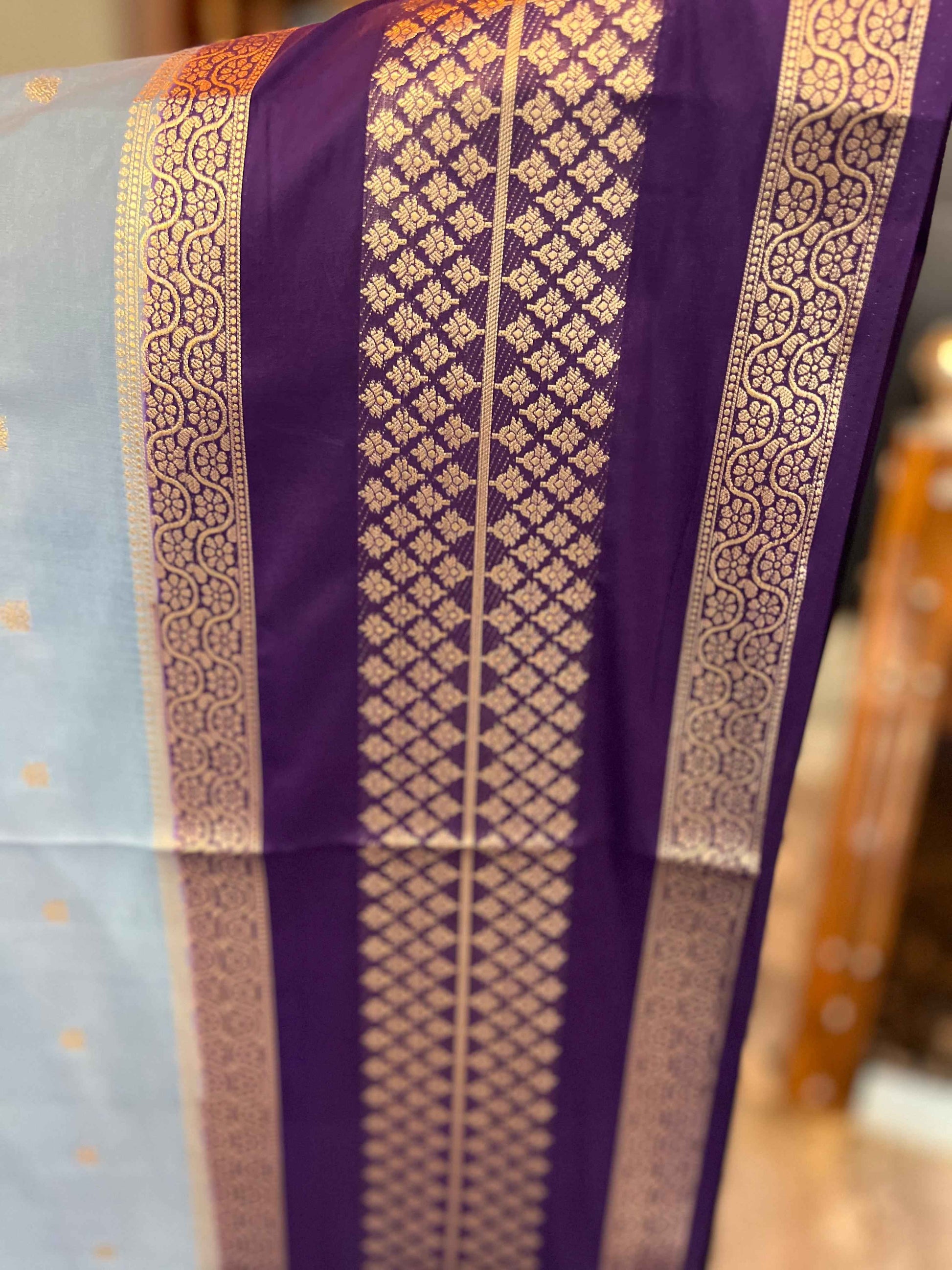 Premium Mysore Semi Crepe 2D Unique Border - Bottle Green with Pink