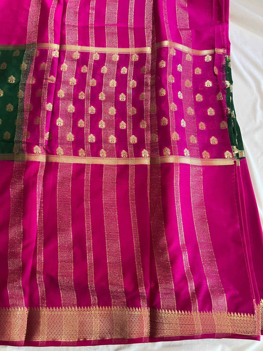 Premium Mysore Semi Crepe Elegant 2D design - Pink with Green (Copy)