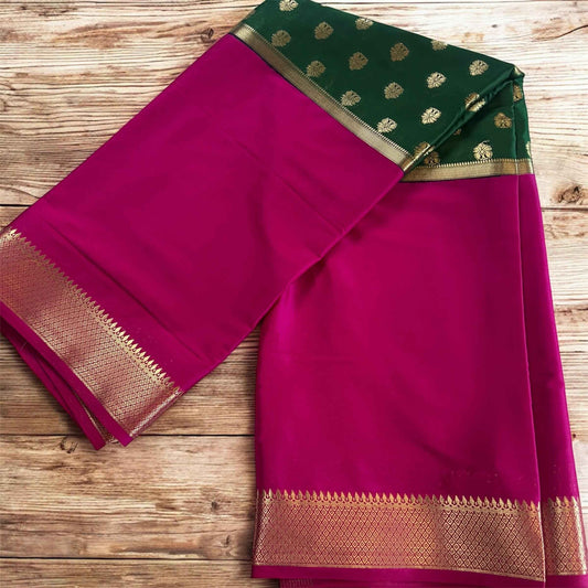 Premium Mysore Semi Crepe Elegant 2D design - Pink with Green (Copy)