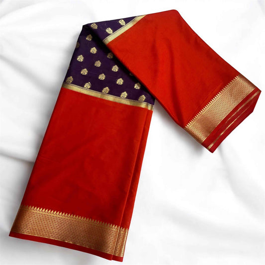 Premium Mysore Semi Crepe Elegant 2D design - Orange with Purple (Copy)