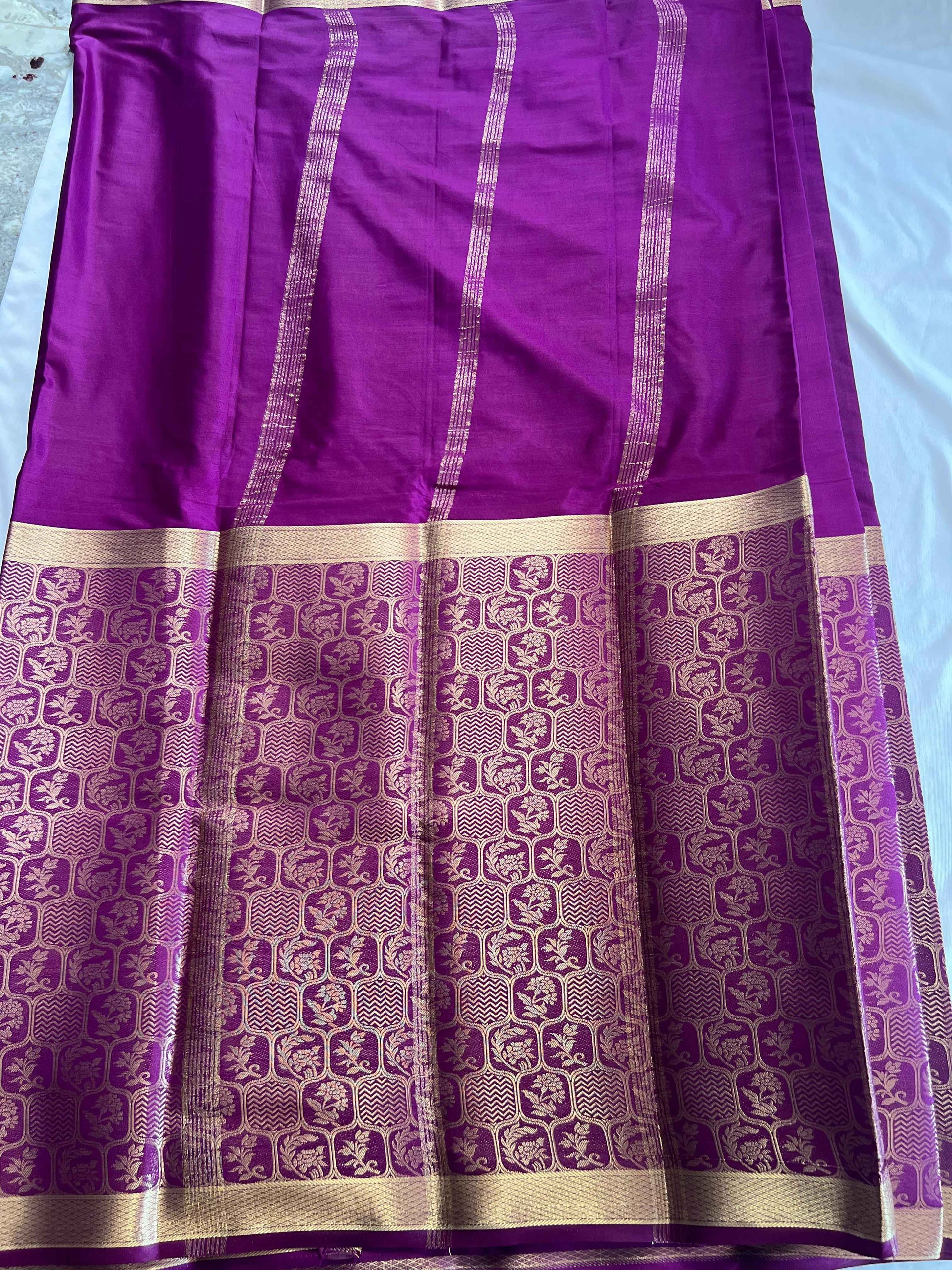 Premium Mysore Semi Crepe Half & Half Brocade - Purple (Copy)