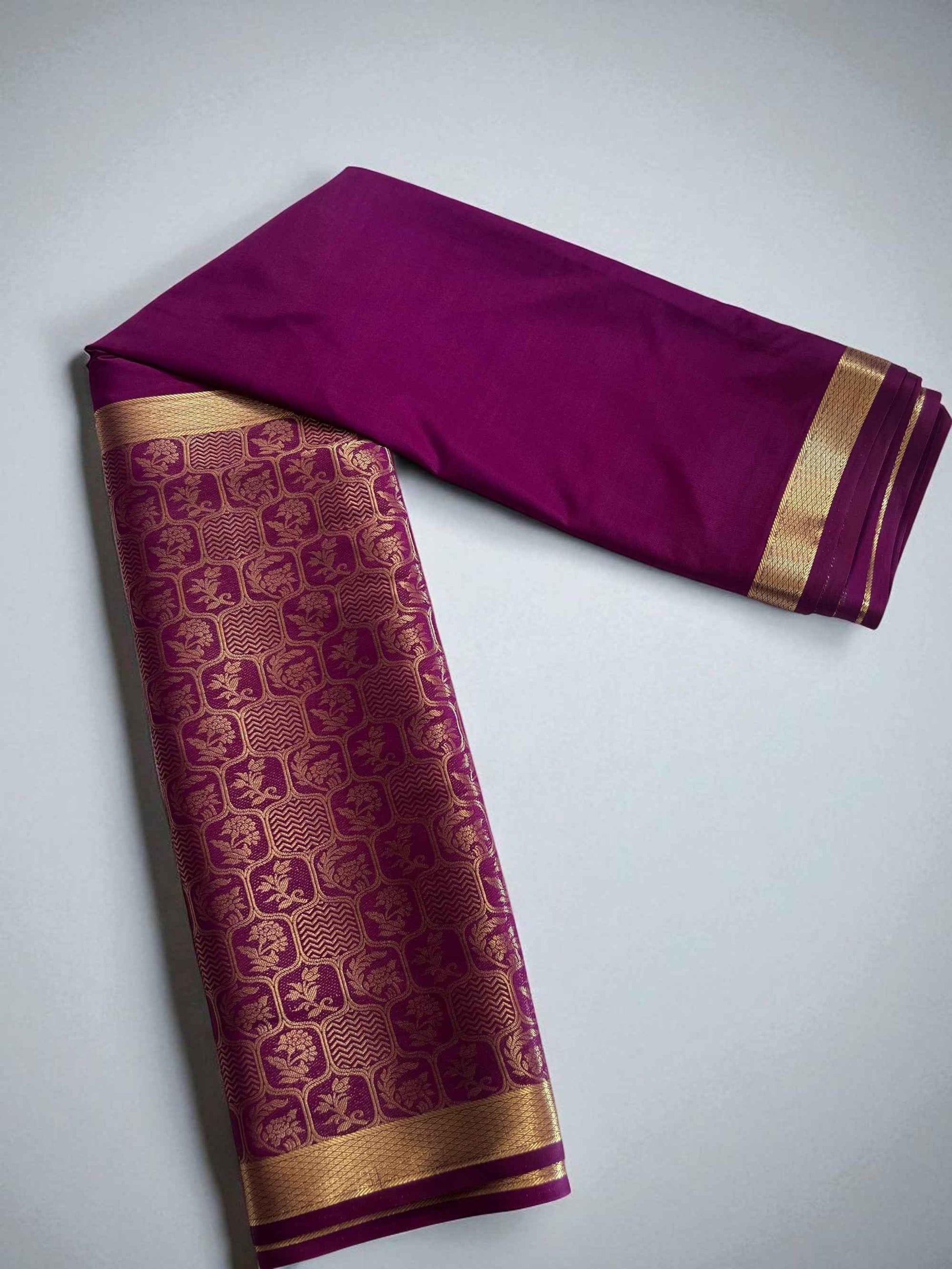 Premium Mysore Semi Crepe Half & Half Brocade - Purple (Copy)