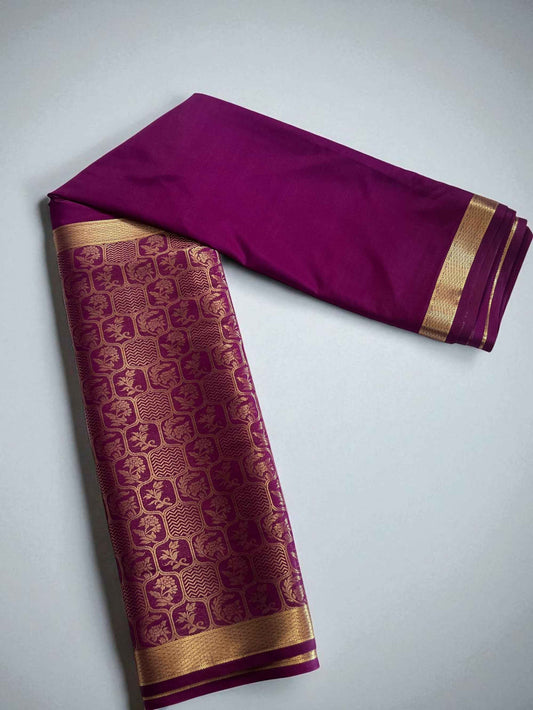 Premium Mysore Semi Crepe Half & Half Brocade - Purple (Copy)