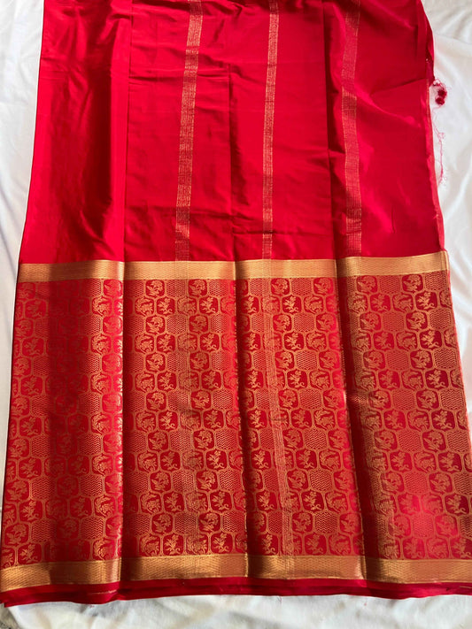Premium Mysore Semi Crepe Half & Half Brocade - Pink