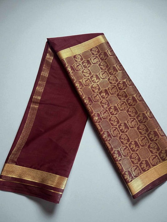 Premium Mysore Semi Crepe Half & Half Brocade - Brown (Copy)