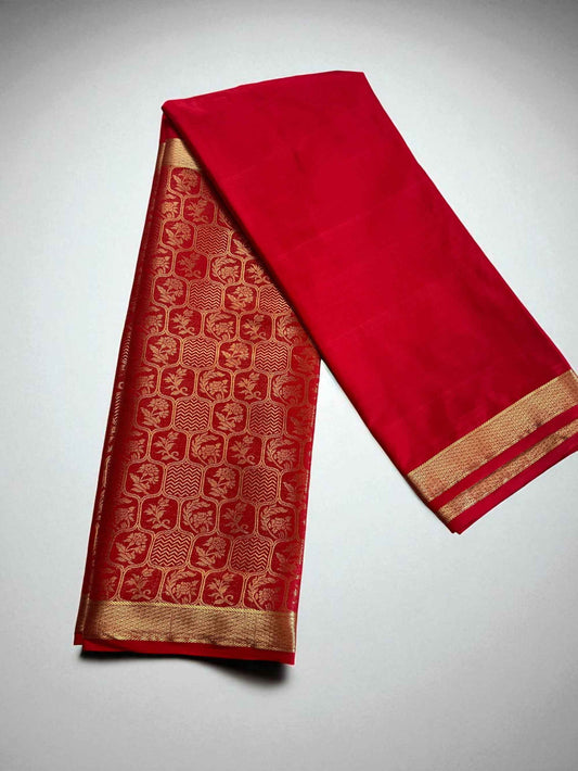 Premium Mysore Semi Crepe Half & Half Brocade - Pink