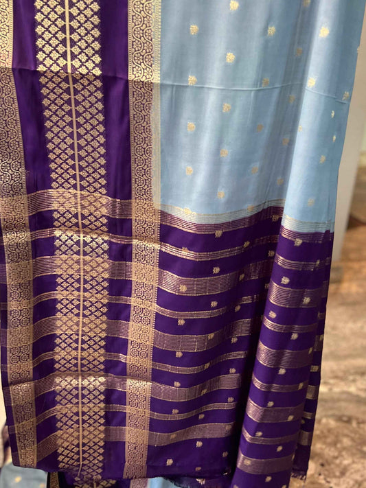 Premium Mysore Semi Crepe 2D Unique Border - Bottle Green with Pink