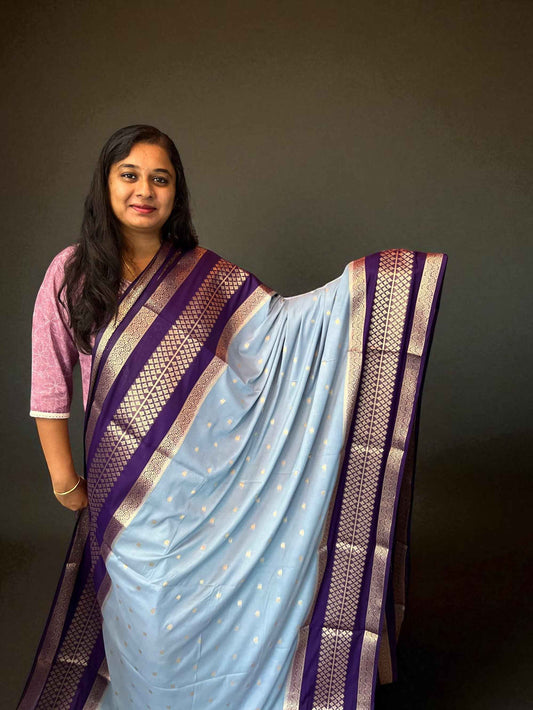 Premium Mysore Semi Crepe 2D Unique Border - Bottle Green with Pink