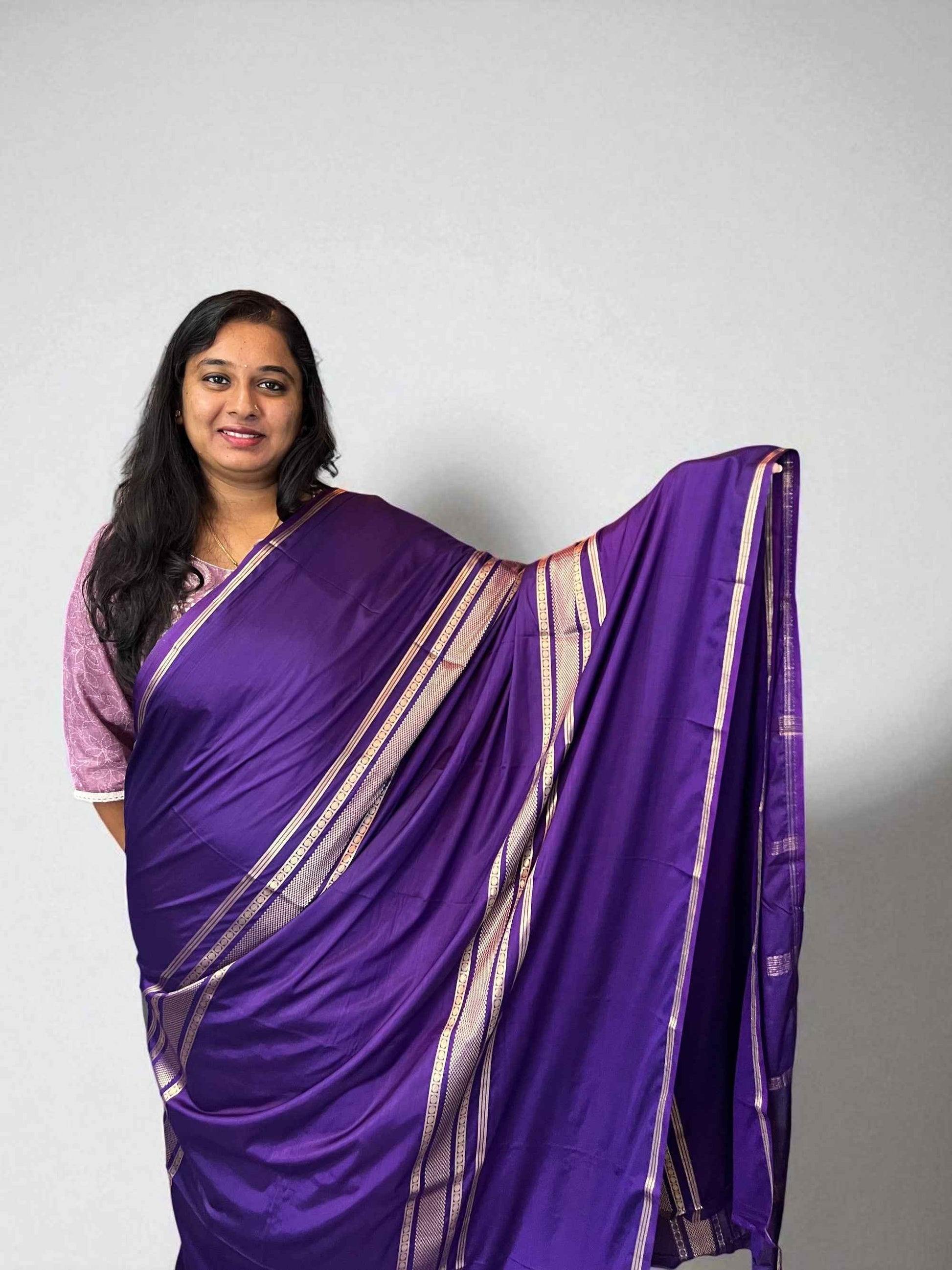 Mysore Semi Crepe Elegant 4 line border design - Purple (Copy)