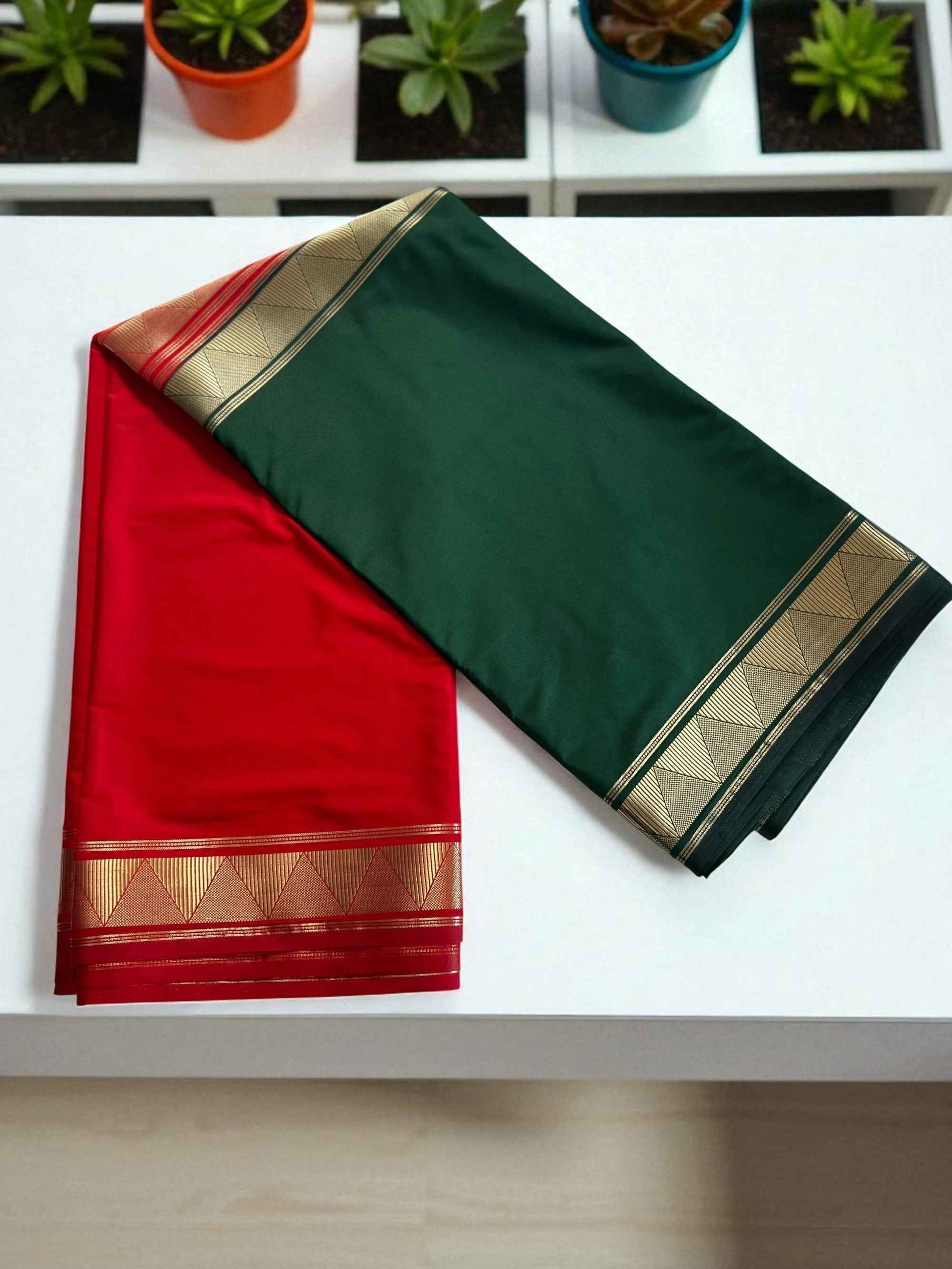 Mysore Semi Crepe Half and Half 2D -Blue with Purple