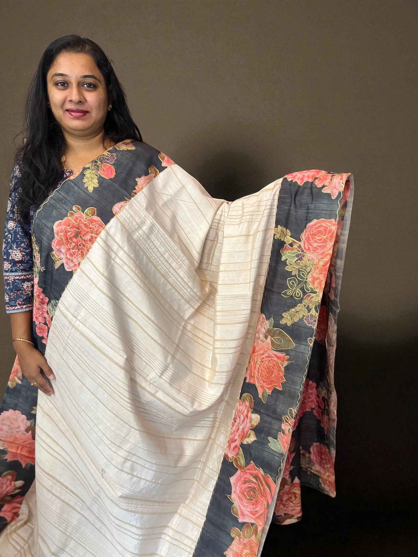 Premium Cotton Silk Fancy - Half white with floral pattern (Copy)