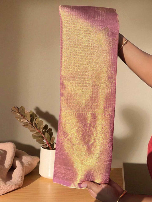 RIch Looking Handloom Semi Kanchi Tissue - Onion Pinkish Gold