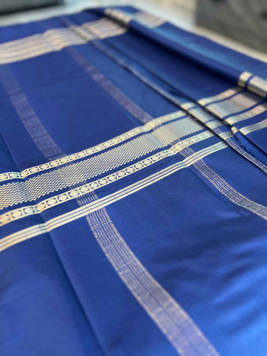 Mysore Semi Crepe Elegant 4 line border design - Navy Blue (Copy)