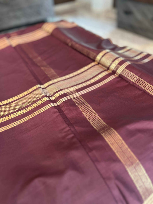 Mysore Semi Crepe Elegant 4 line border design - Navy Blue