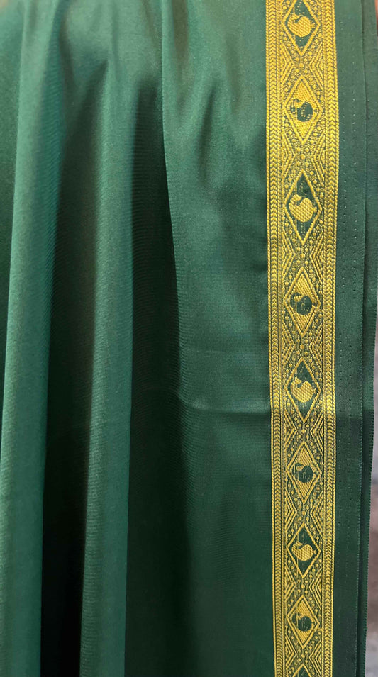 Semi Mysore Crepe Fabric in Bottle Green with One Inch Border - Craft Of Aele