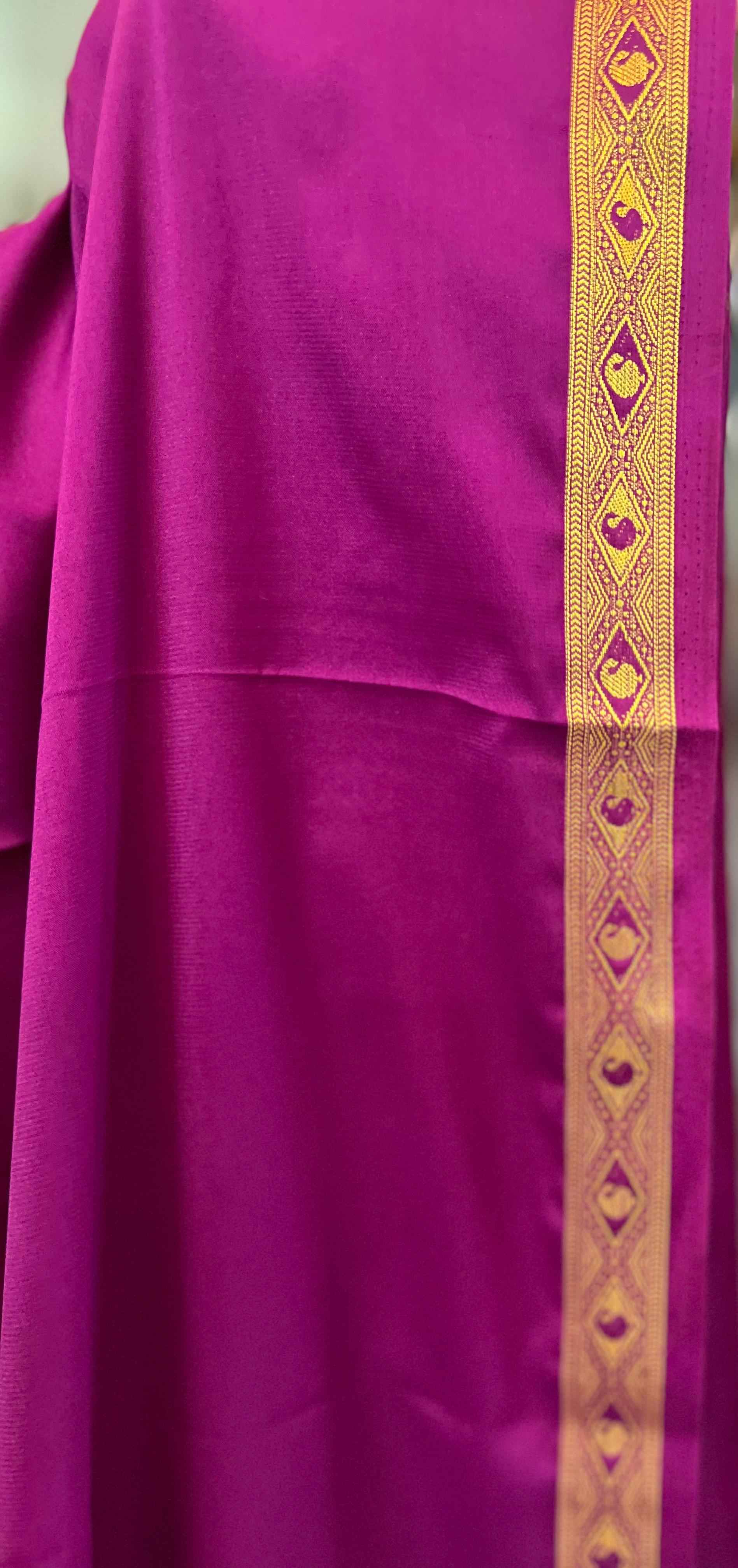 Semi Mysore Crepe Dark Pink Fabric with One Inch Border for Fashion and Crafts - Premium Quality - Craft Of Aele