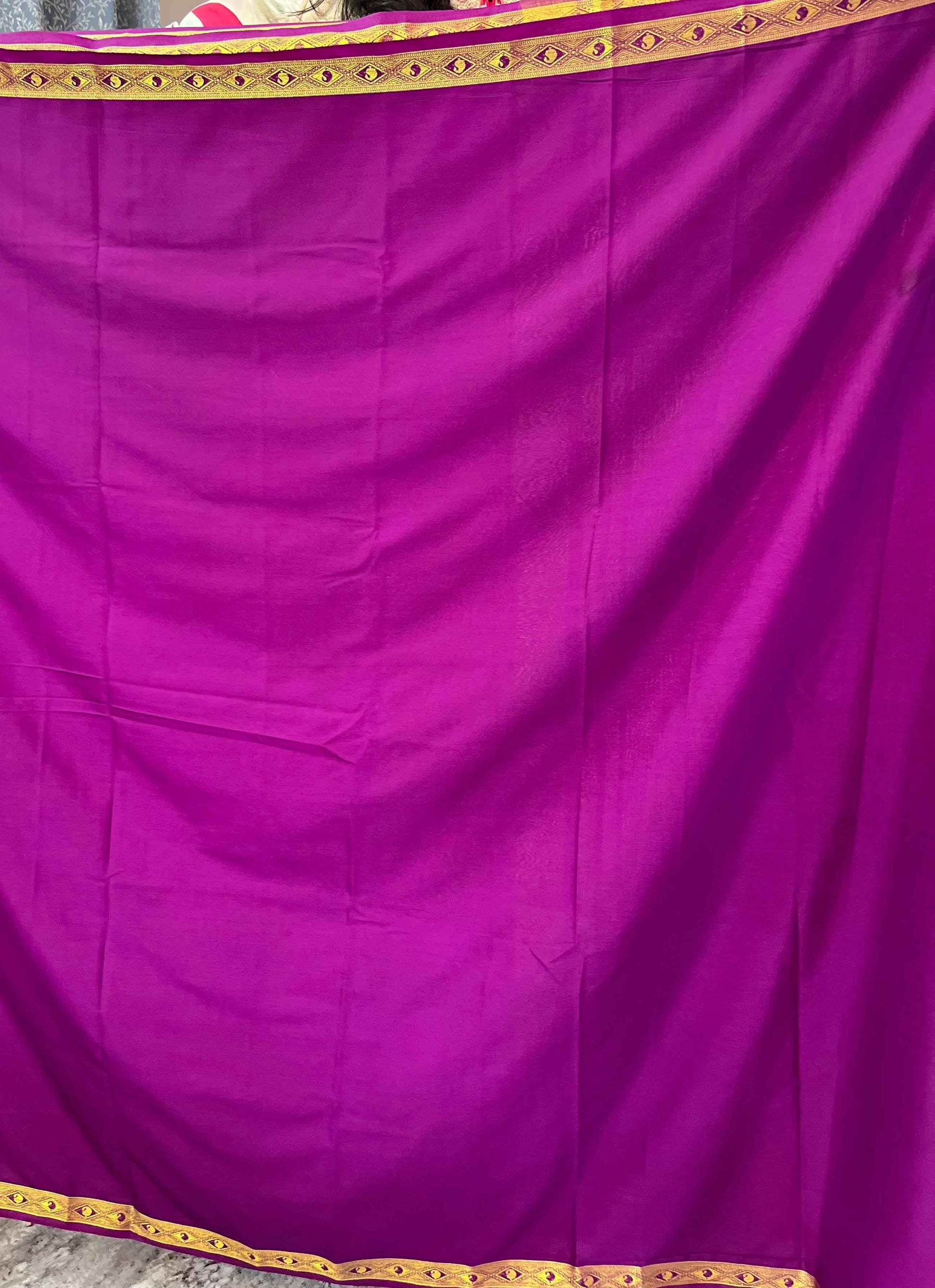 Semi Mysore Crepe Dark Pink Fabric with One Inch Border for Fashion and Crafts - Premium Quality - Craft Of Aele