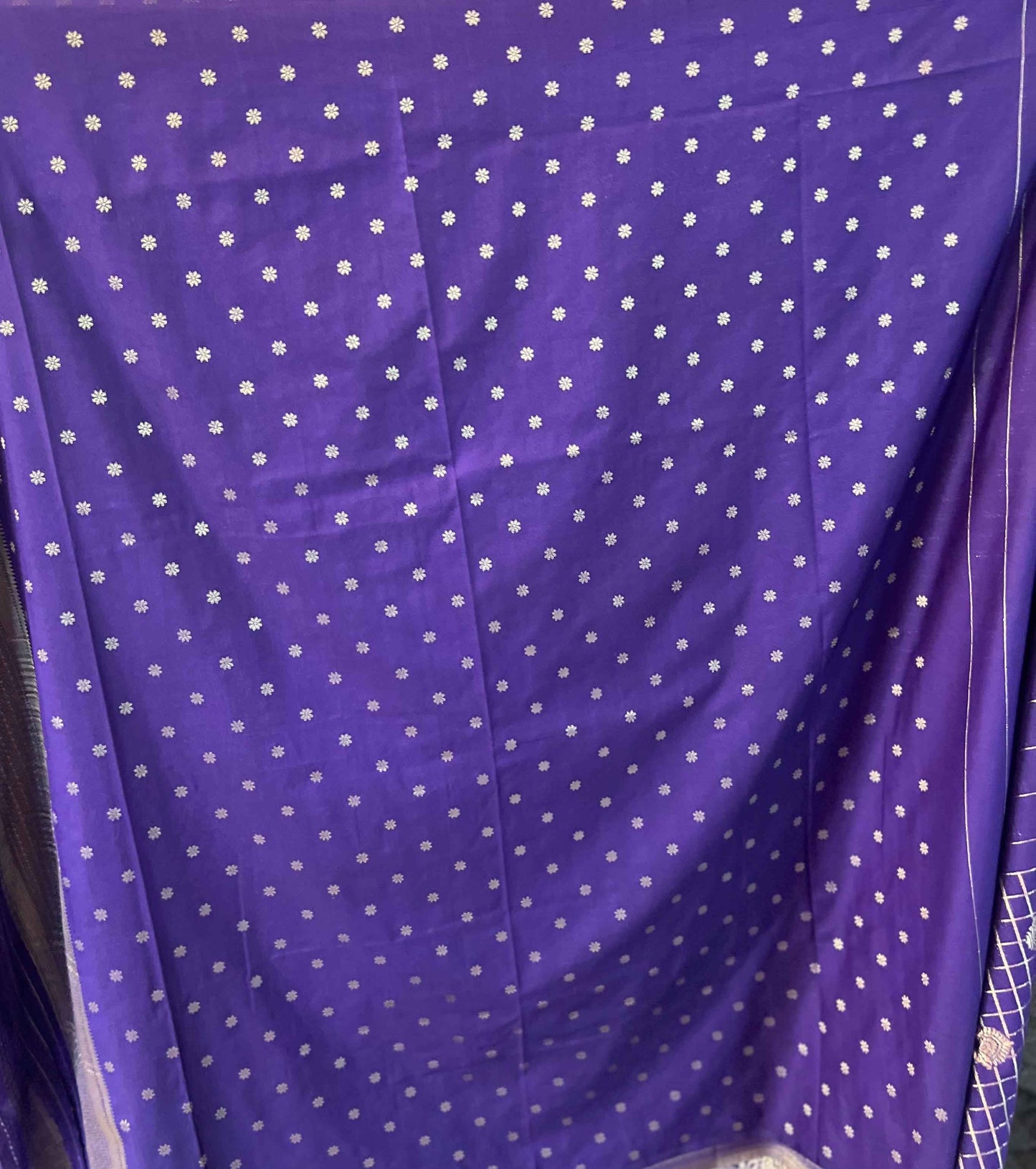 Premium Banarasi Crepe Dark Purple Checks with Butta - Elegant Indian Fabric - Craft Of Aele