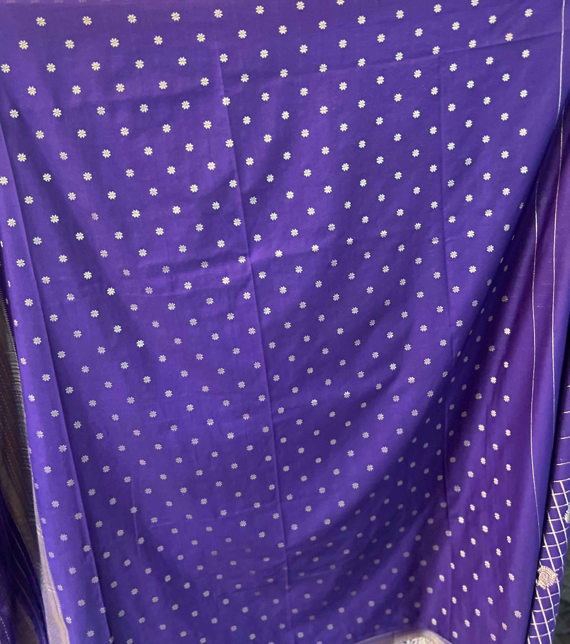 Premium Banarasi Crepe Dark Purple Checks with Butta - Elegant Indian Fabric - Craft Of Aele