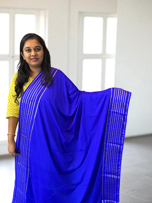Semi Crepe Royal Blue Fabric with Elegant Lines Design - Craft Of Aele