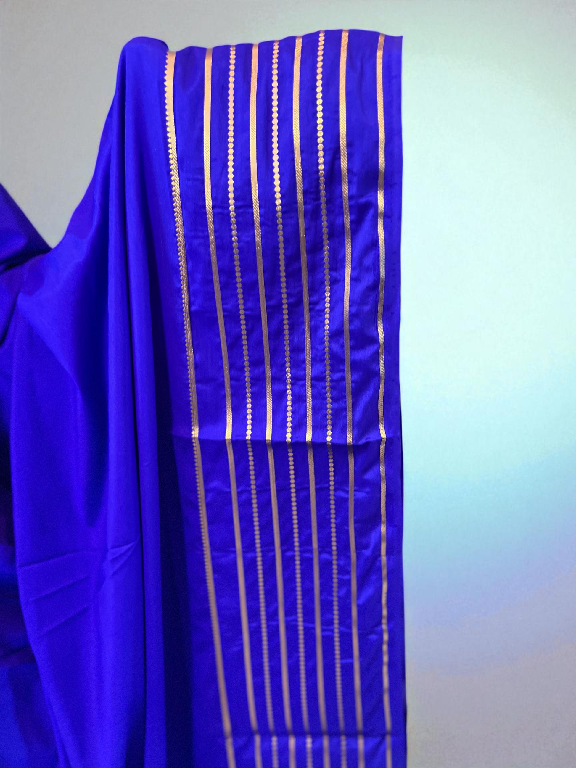 Semi Crepe Royal Blue Fabric with Elegant Lines Design - Craft Of Aele