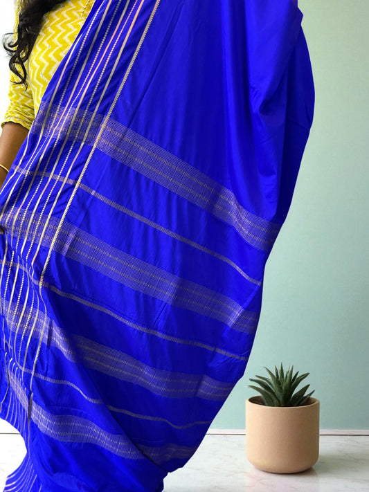 Semi Crepe Royal Blue Fabric with Elegant Lines Design - Craft Of Aele
