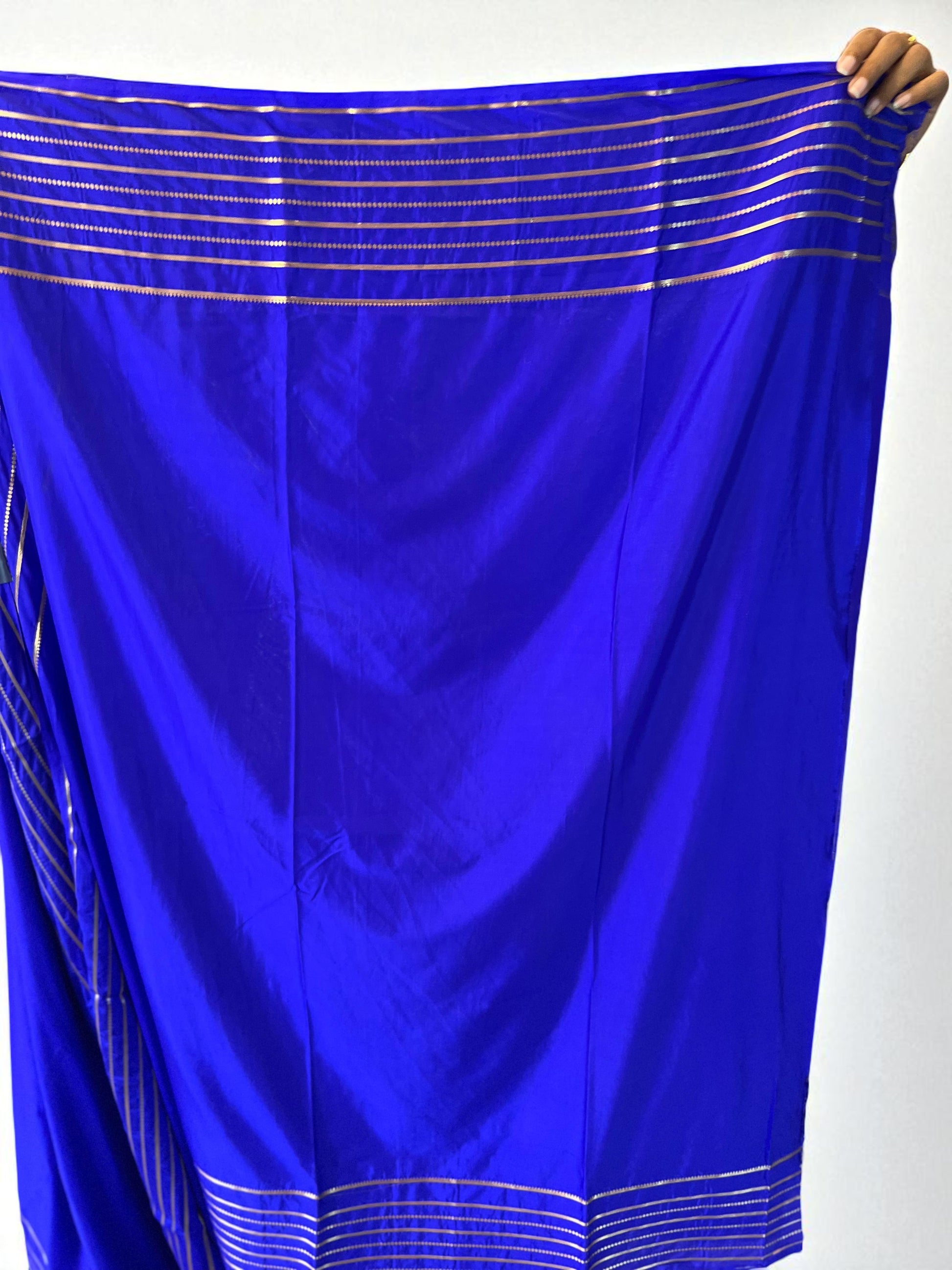 Semi Crepe Royal Blue Fabric with Elegant Lines Design - Craft Of Aele