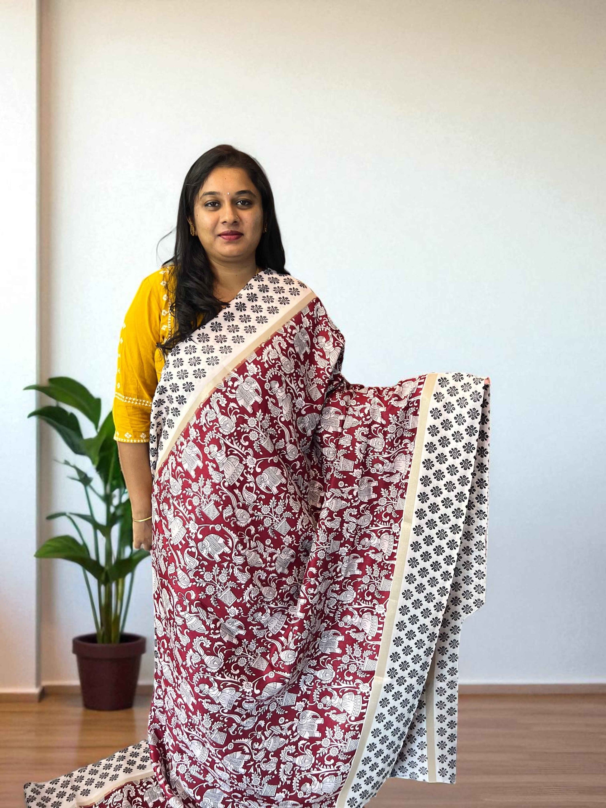 Printed Mul Cotton Saree in Red and Black for Elegant Occasions - Craft Of Aele