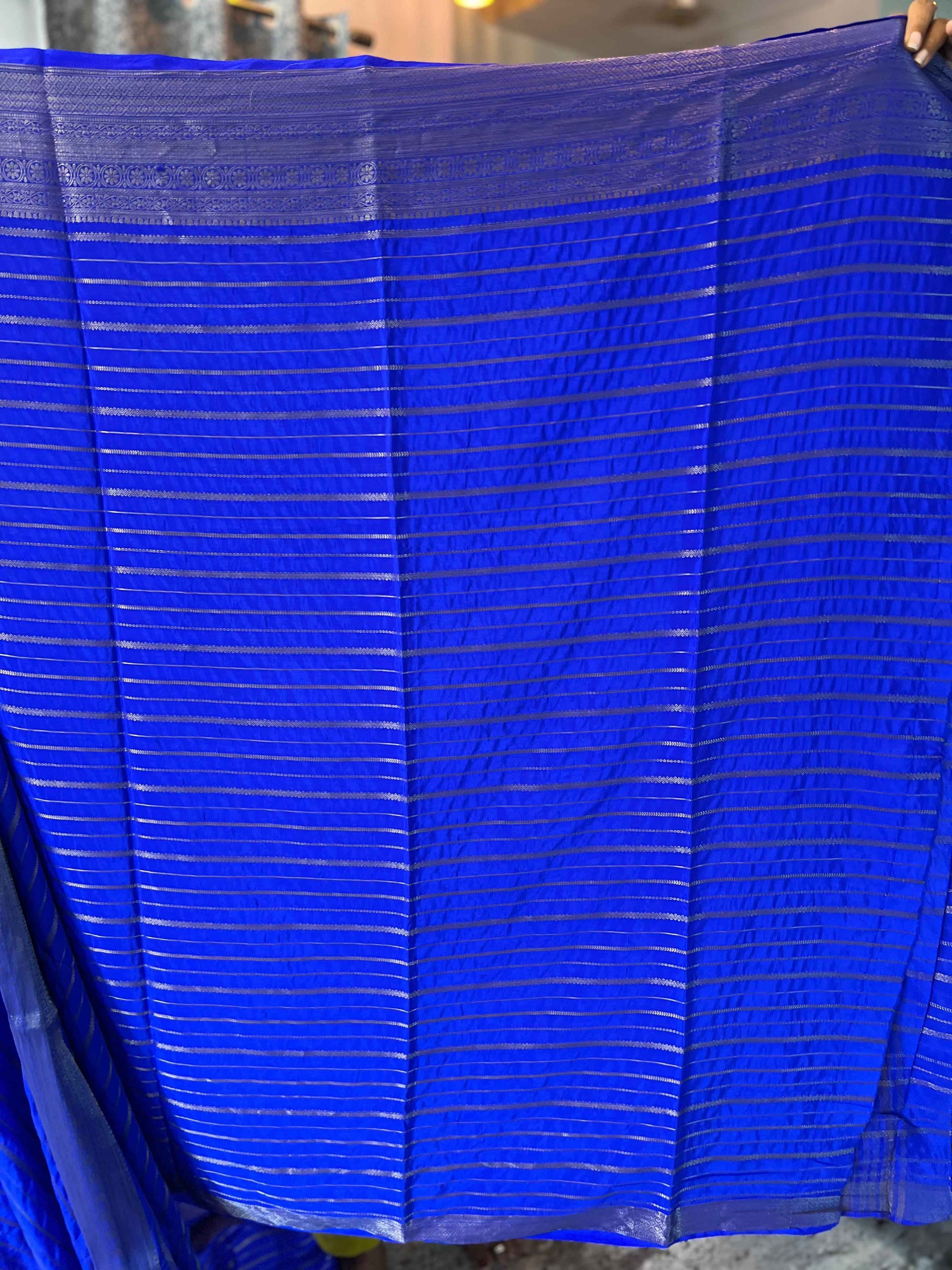 Semi Crepe Royal Blue Lines Design Dress for Elegant Occasions - Perfect for Special Events - Craft Of Aele