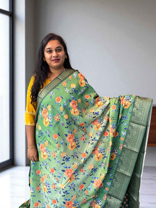 Floral Cotton Saree with Elegant Borders and Luxurious Pallu - Craft Of Aele