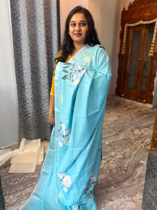 Soft Cotton Saree - Light Blue - Craft Of Aele