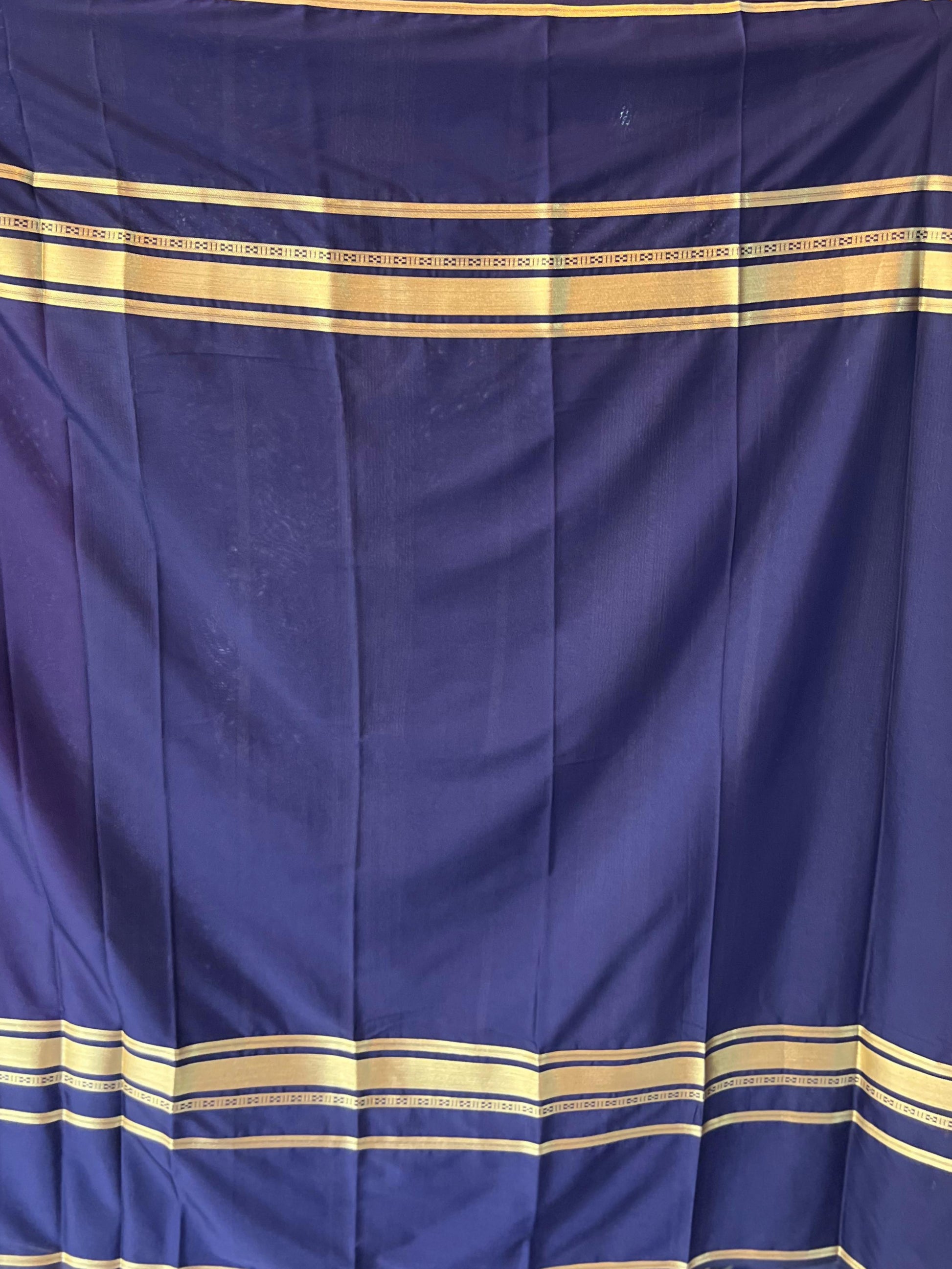 Mysore Semi Crepe Saree with Big Bentex Border in Pink and Navy Blue - Craft Of Aele