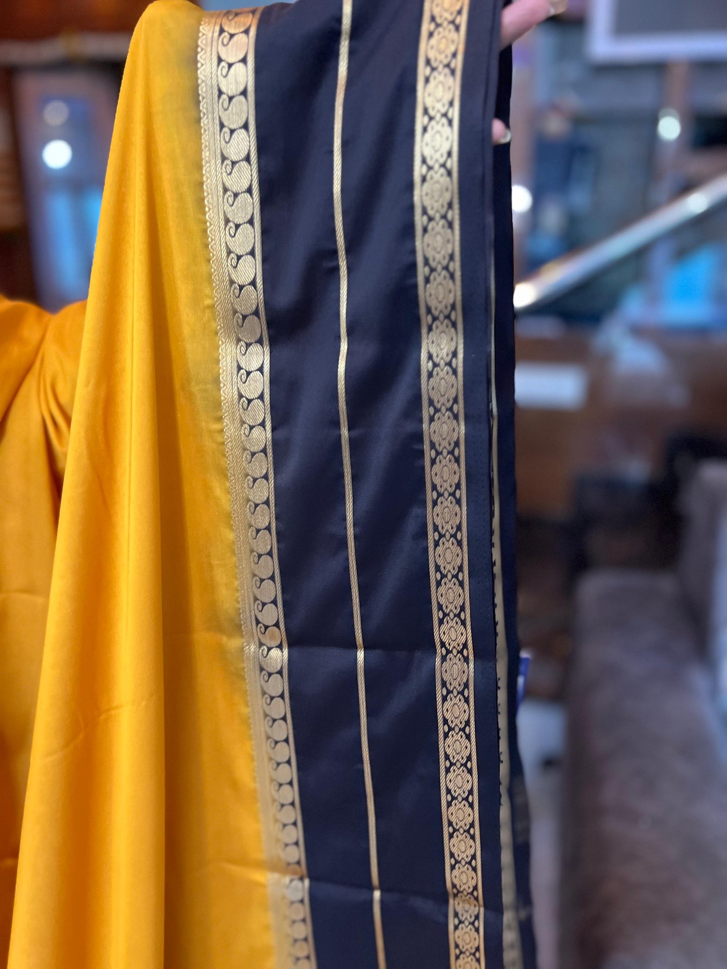 Mysore Semi Crepe Mango Bentex - Mustard with Black Elegance - Craft Of Aele