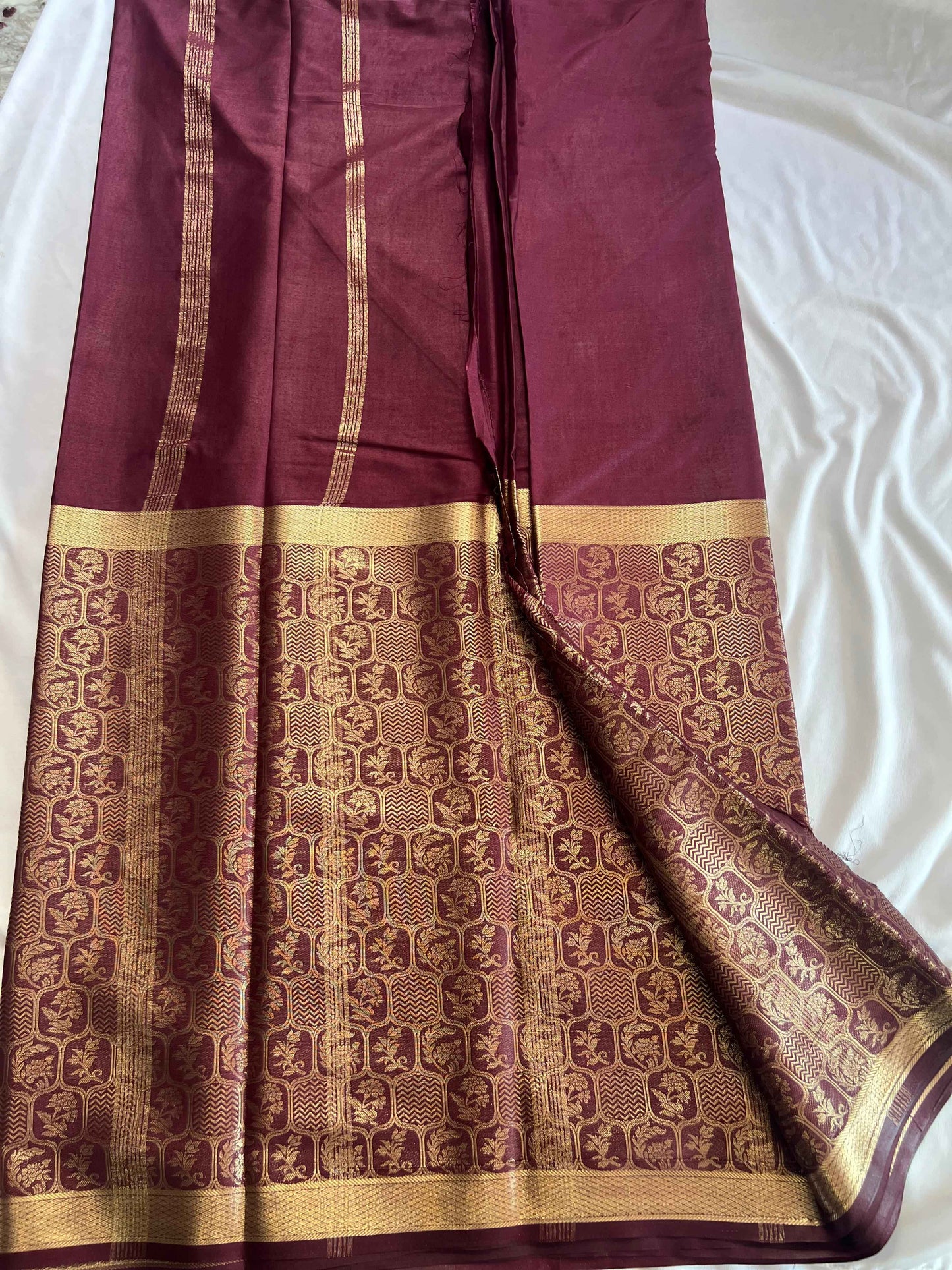 Premium Mysore Semi Crepe Half & Half Brocade - Brown (Copy)