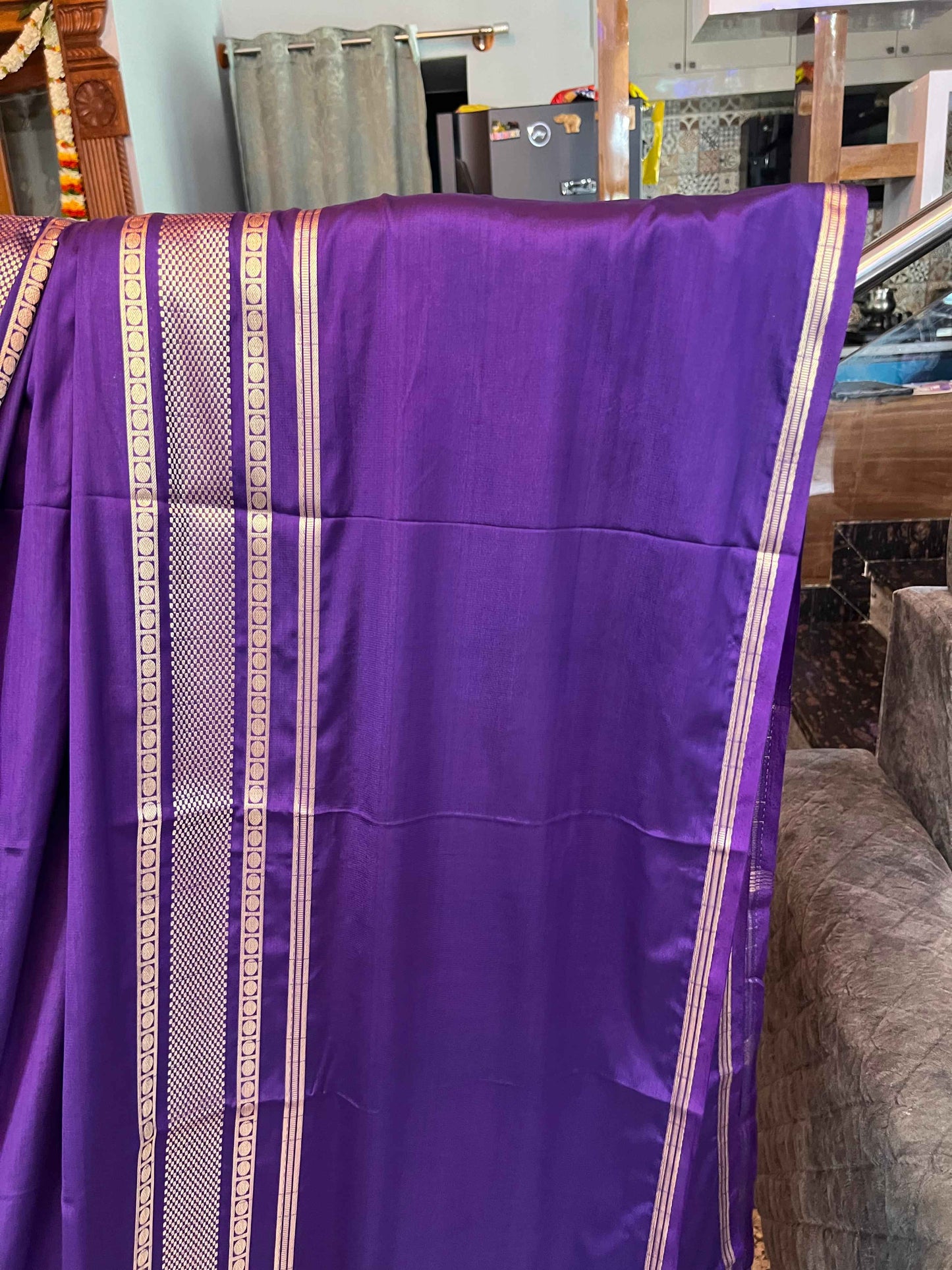 Mysore Semi Crepe Elegant 4 line border design - Purple (Copy)