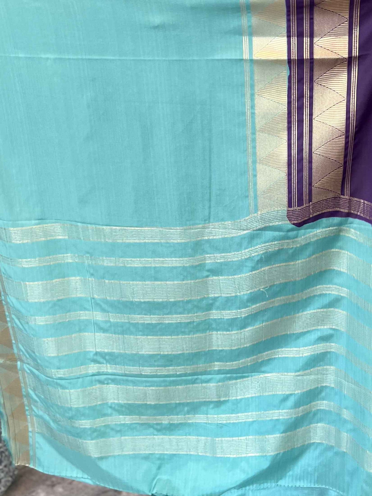 Mysore Semi Crepe Half and Half 2D - Green with Purple