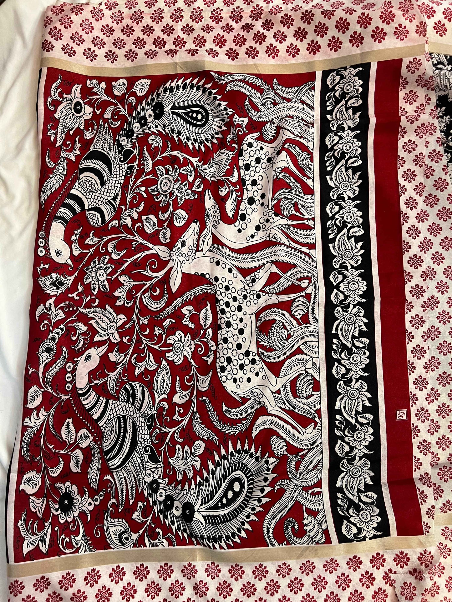 Printed Mul Cotton Black and Red for Elegant Occasions