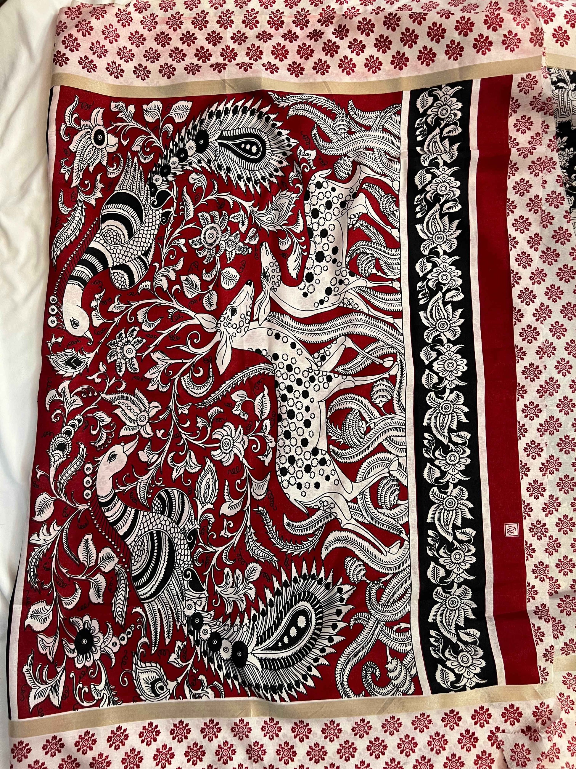 Printed Mul Cotton Black and Red for Elegant Occasions